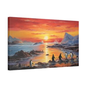 Penguins In A Sunset Paradise (Stretched Canvas, 0.75")