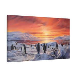 Penguin Sunset In Antarctica (Stretched Canvas, 0.75")