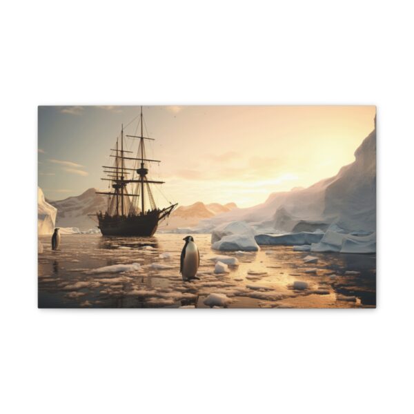 Penguins And A Sailing Ship (Stretched Canvas, 0.75") - Image 2