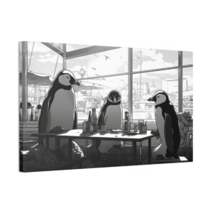 Penguins At A Bay Restaurant (Stretched Canvas, 0.75")